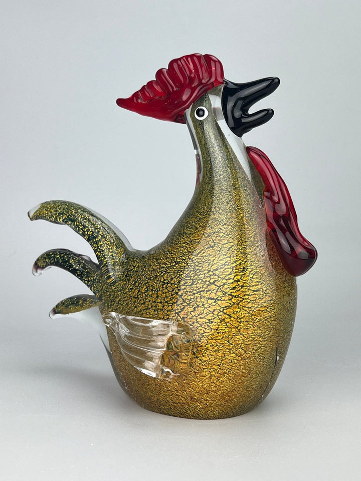 Scultura Gallo in vetro soffiato con foglia d’oro