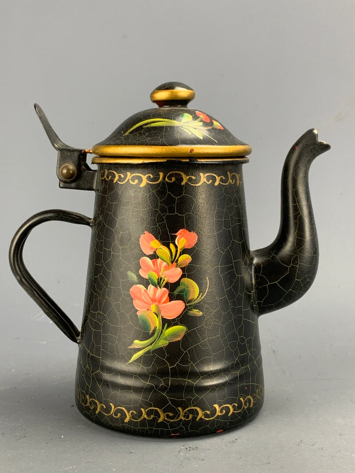 Caffettiera latta dipinta vintage