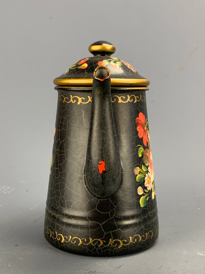 Caffettiera latta dipinta vintage