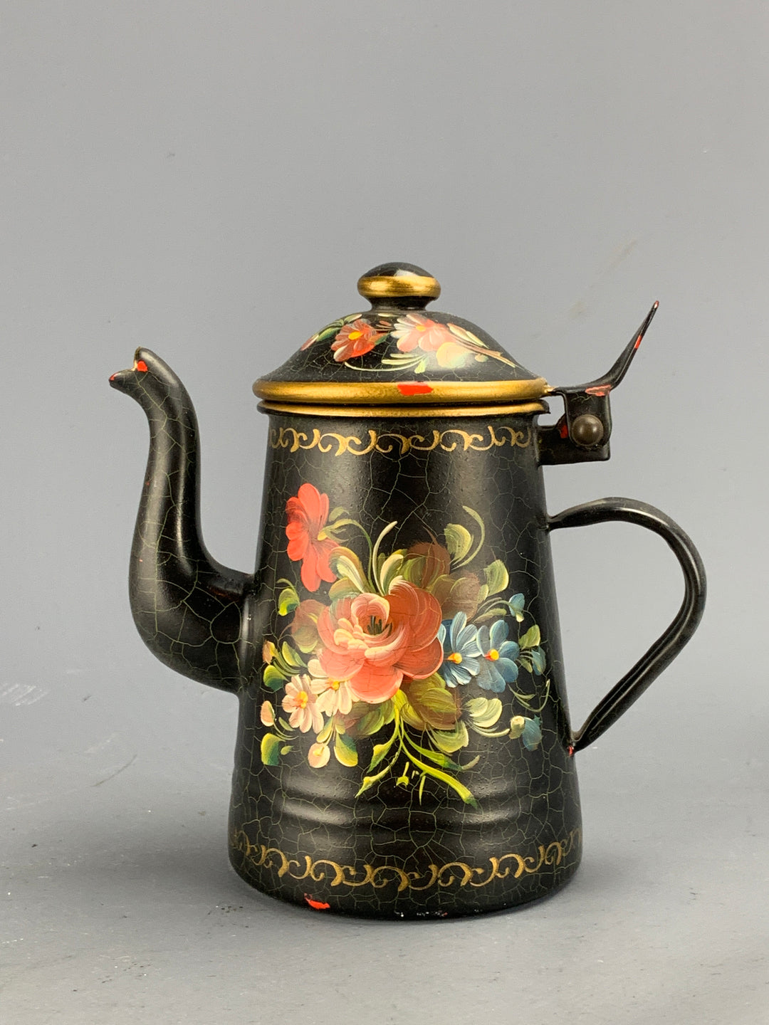 Caffettiera latta dipinta vintage