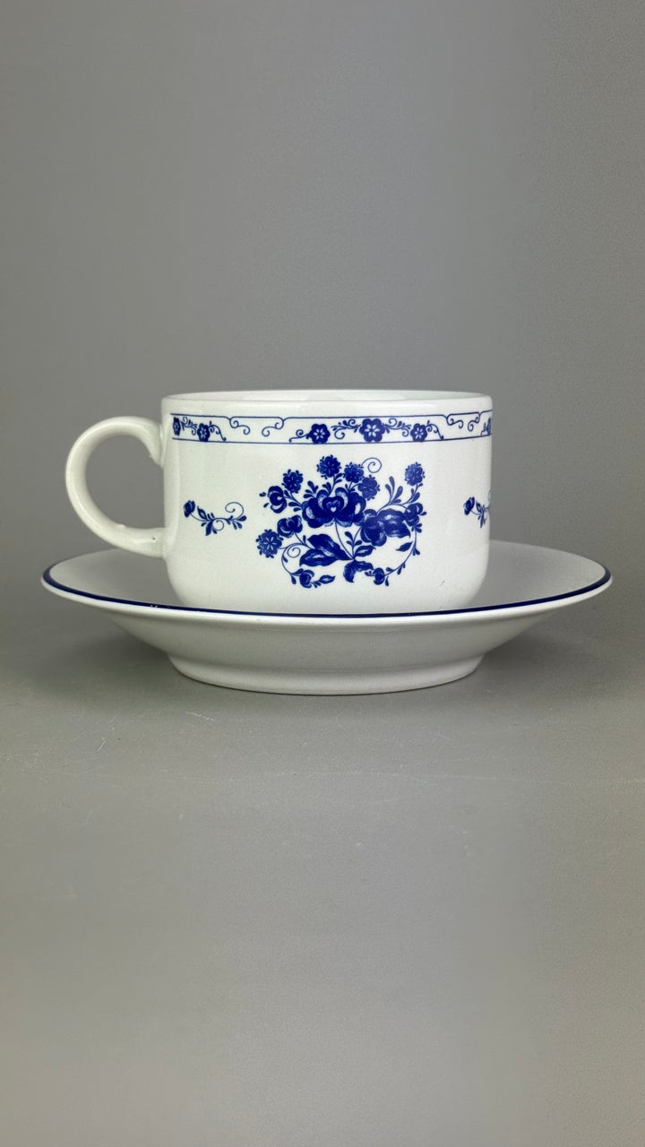 Servizio da tè vintage Cipa Italia per 10 persone in ceramica bianca e blu