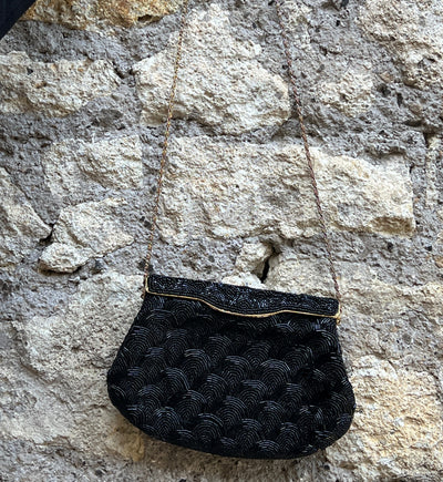Borsetta da sera metallo dorato con perline nere della Fennec.