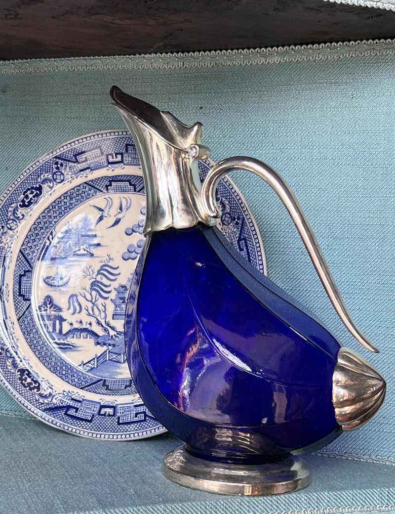 Caraffa Decanter in vetro blu cobalto vintage 