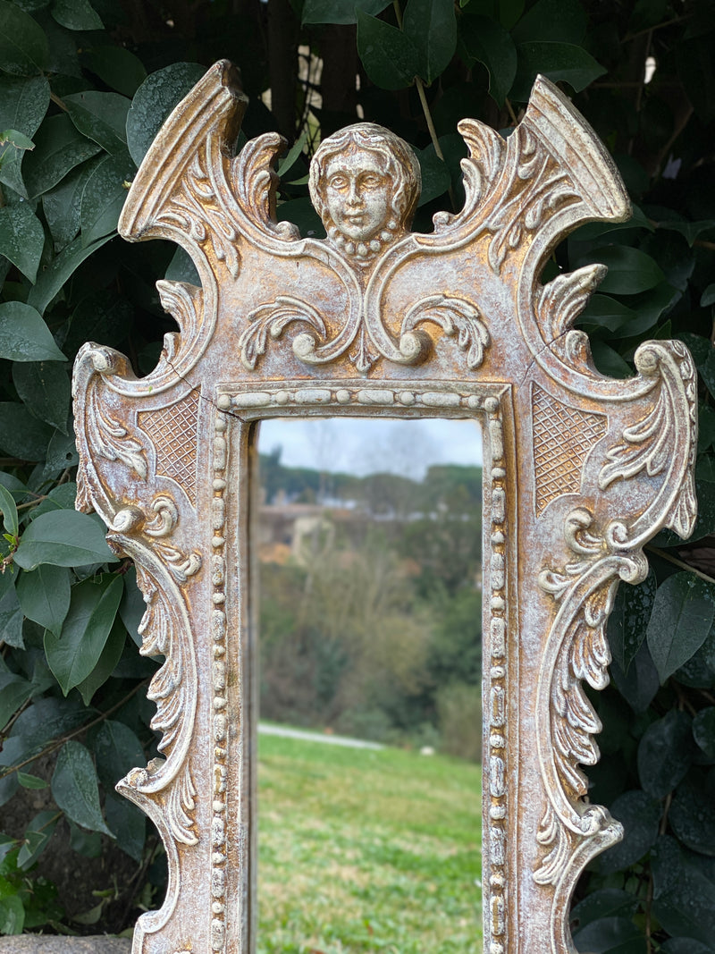Specchio in legno con angelo e diavolo