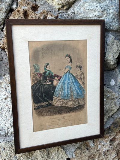 Stampa colorata di moda femminile francese dell’Ottocento.