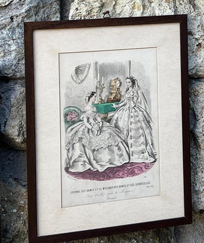 Stampa colorata di moda femminile francese dell’Ottocento.
