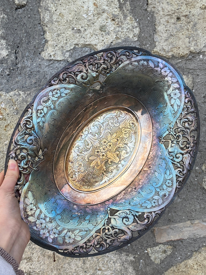 Vassoio in silverplate traforato